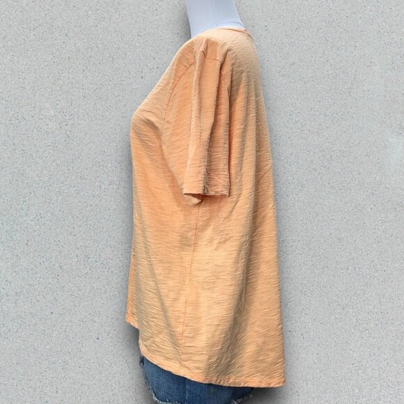 Chicos Slub V-Neck Tee Womens Large Peach Orange Pleated Back Cotton Modal Blend - Picture 4 of 10